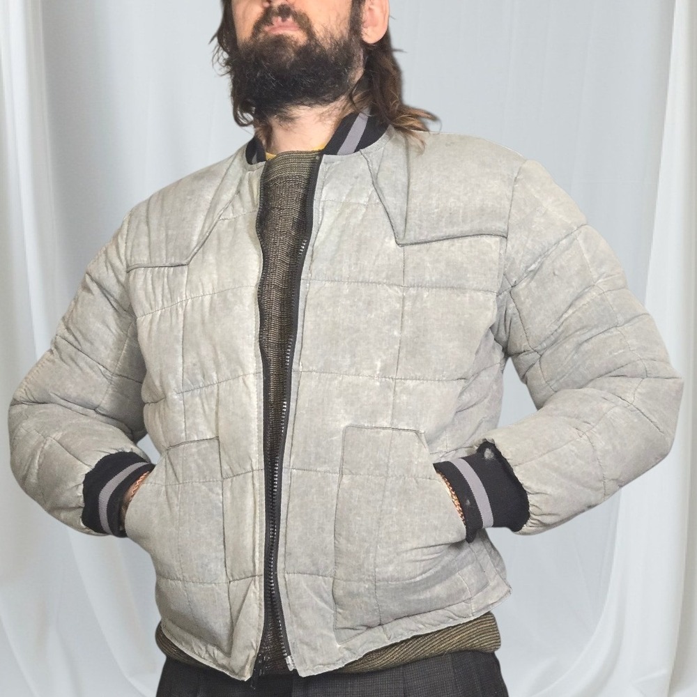 VTG Miller Outerwear Mens M Puffer Jacket Gray Nylon Quilted Bomber‎ USA Zip 90s